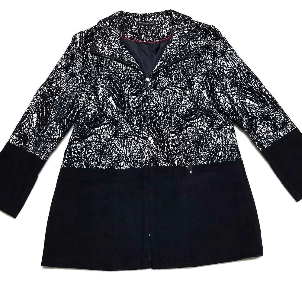 PRESTON & York Black White Colorblock Wool Longline Jacket